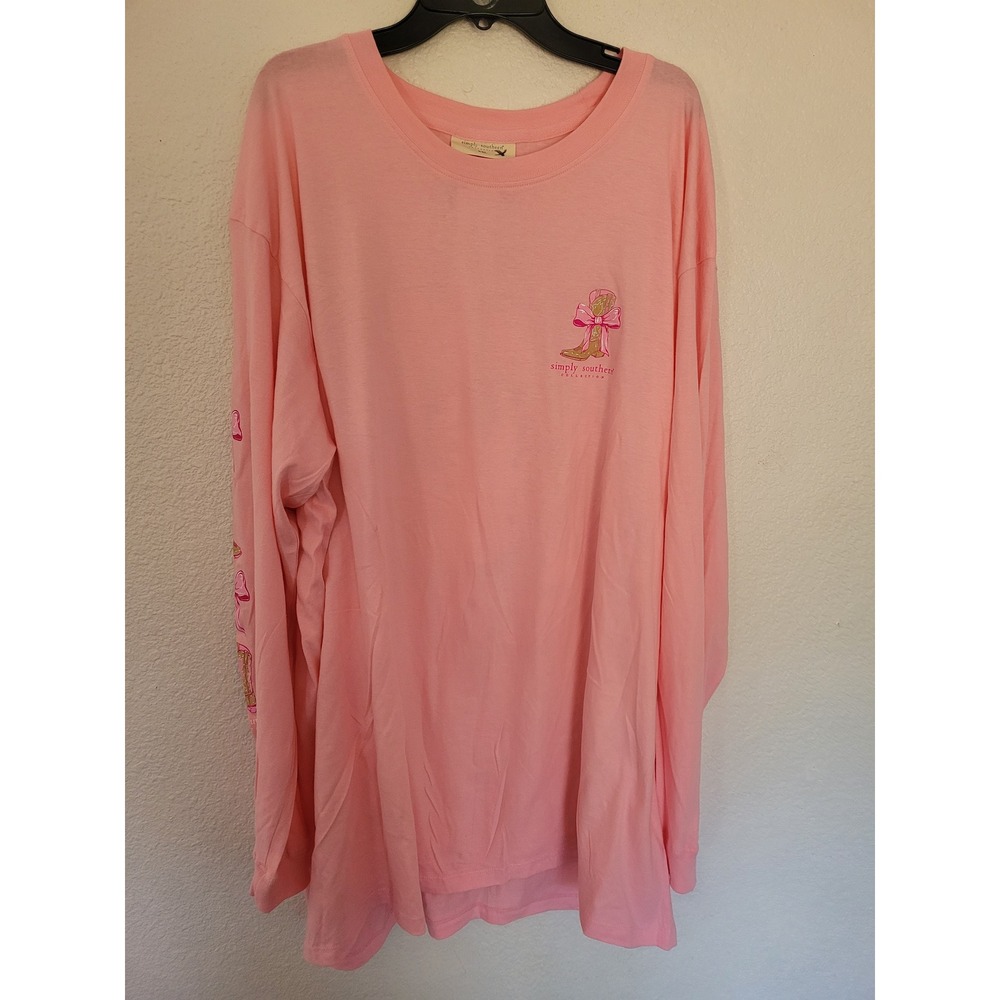 Simply Southern Pink Half Cowgirl Half Girly Long Sleeve Graphic Tee XXL #1